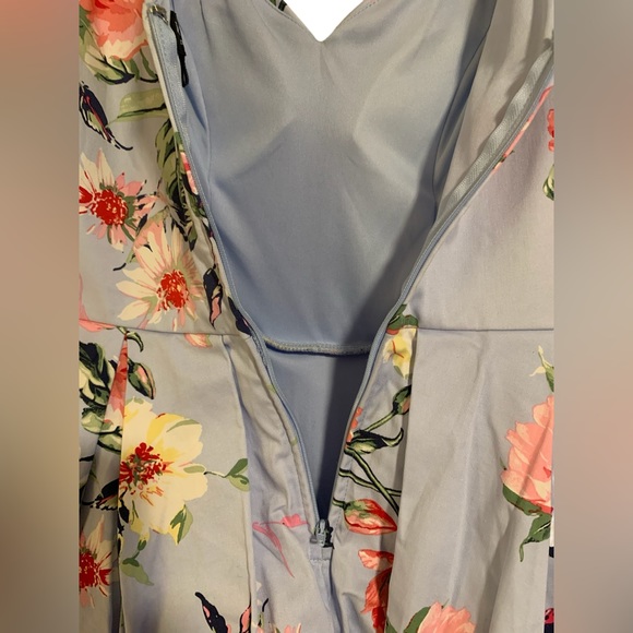 Trixxi Blue Floral Dress blue v neck with tulle women’s size 3 y2k delicate - Picture 9 of 10